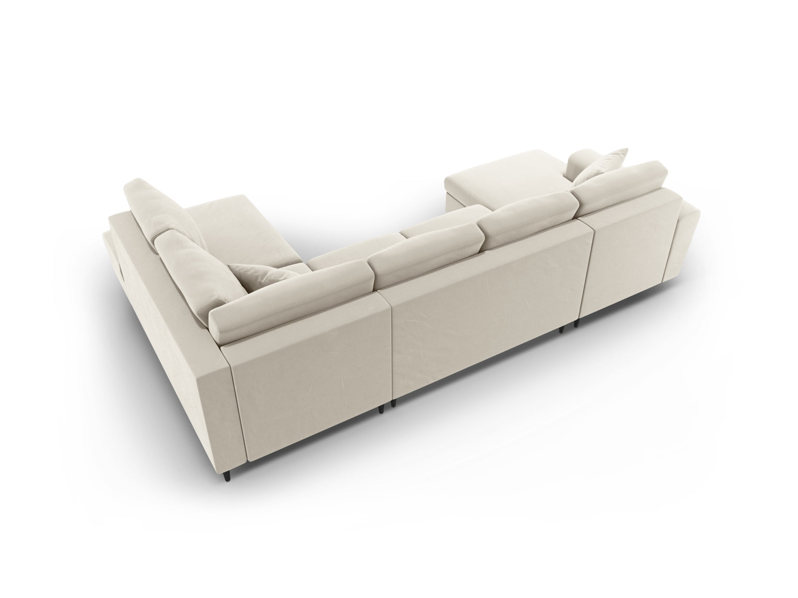 Stylisches Kyoto Velour Panoramic Sofa in hellem Beige, 7-Sitzer mit praktischem Stauraum und komfortabler Schlaffunktion für Gäste.