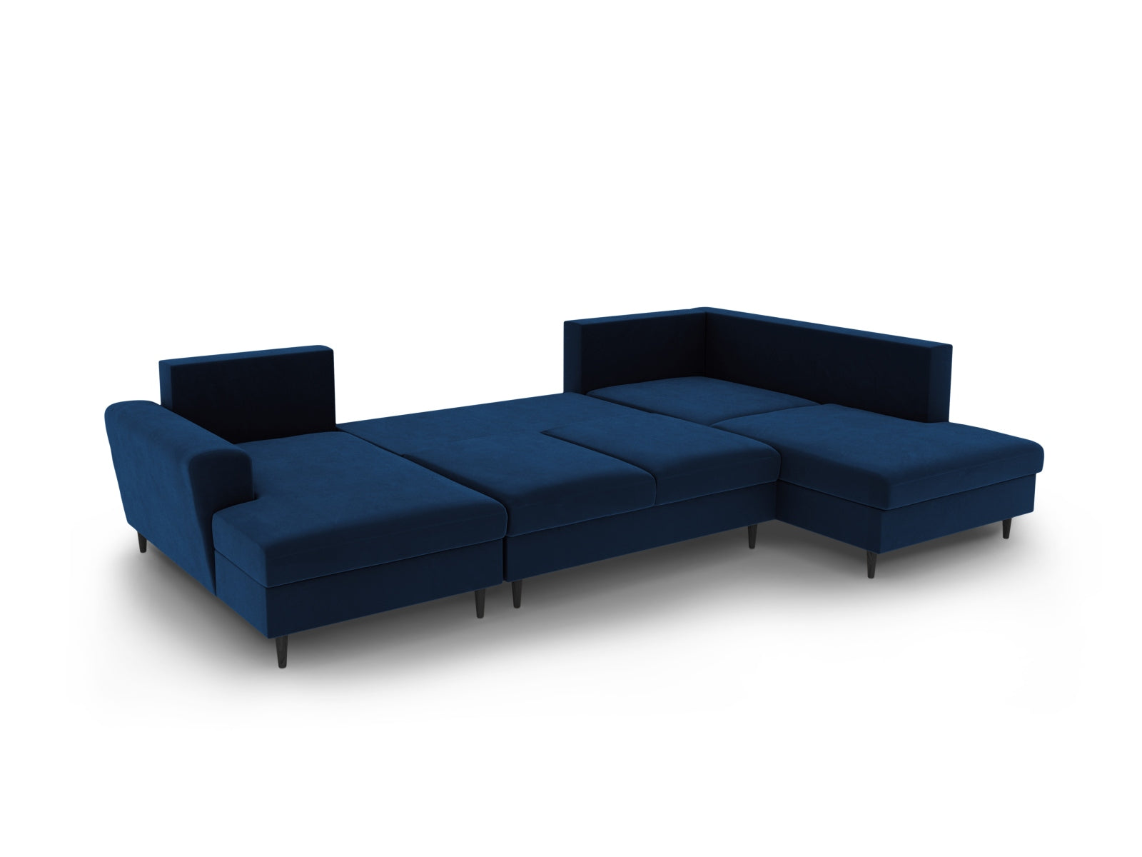 Elegantes Kyoto Velour Panoramic Sofa in Royal Blue-Riviera, 7-Sitzer mit cleverem Stauraum und komfortabler Schlaffunktion für entspannte Stunden.