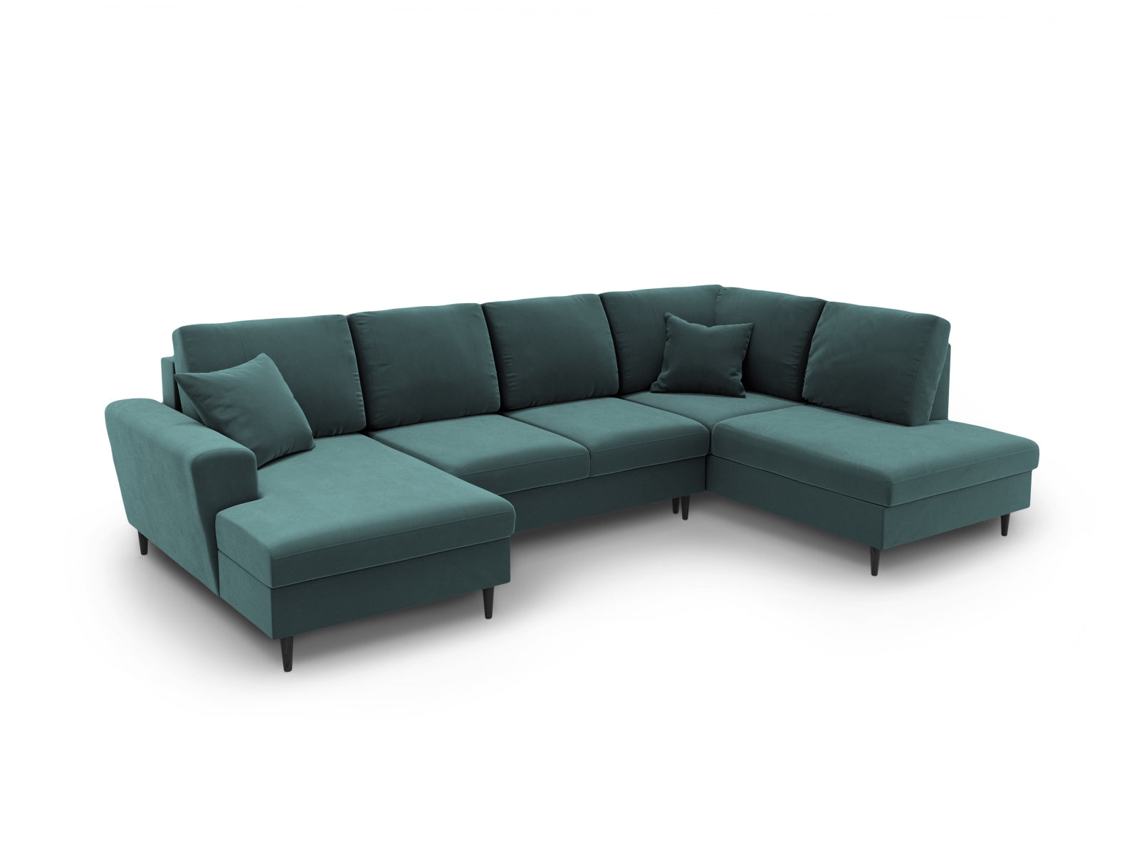 Stylisches Kyoto Velour Panoramic Sofa in Petrol-Riviera, 7-Sitzer mit praktischen Stauraum und Schlaffunktion für gemütliche Abende.