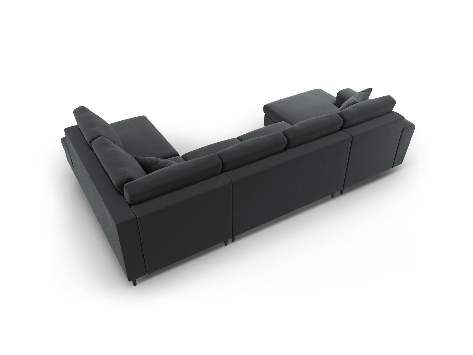 Modernes Kyoto Velour Panoramic Sofa in Dunkelgrau, 7-Sitzer mit praktischen Stauraum und Schlaffunktion, perfekt für gemütliche Abende.