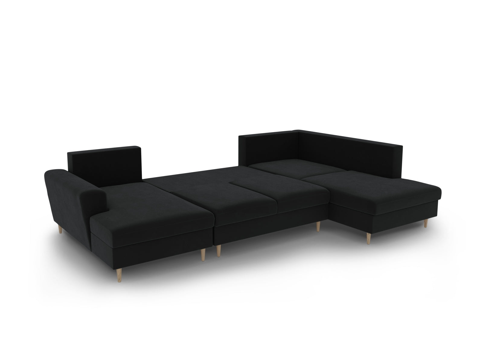 Stylisches Kyoto Velour Panoramic Sofa in Schwarz-Riviera, 7-Sitzer mit praktischem Stauraum und komfortabler Schlaffunktion für Gäste.