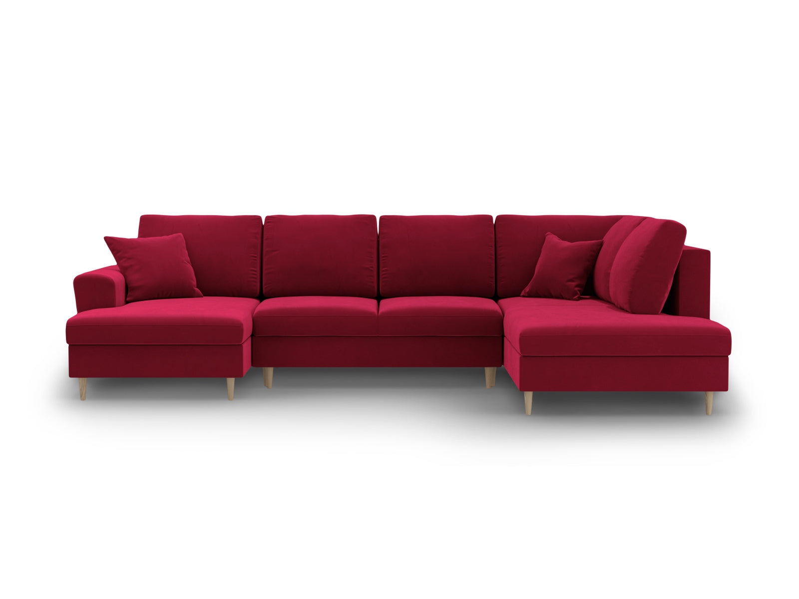 Elegantes Kyoto Velour Panoramic Sofa in Rot, 7-Sitzer mit Stauraum und Schlaffunktion, ideal für stilvolle Wohnräume.