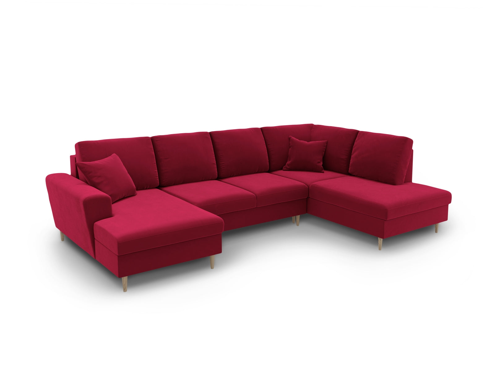 Elegantes Kyoto Velour Panoramic Sofa in Rot, 7-Sitzer mit Stauraum und Schlaffunktion, ideal für stilvolle Wohnräume.