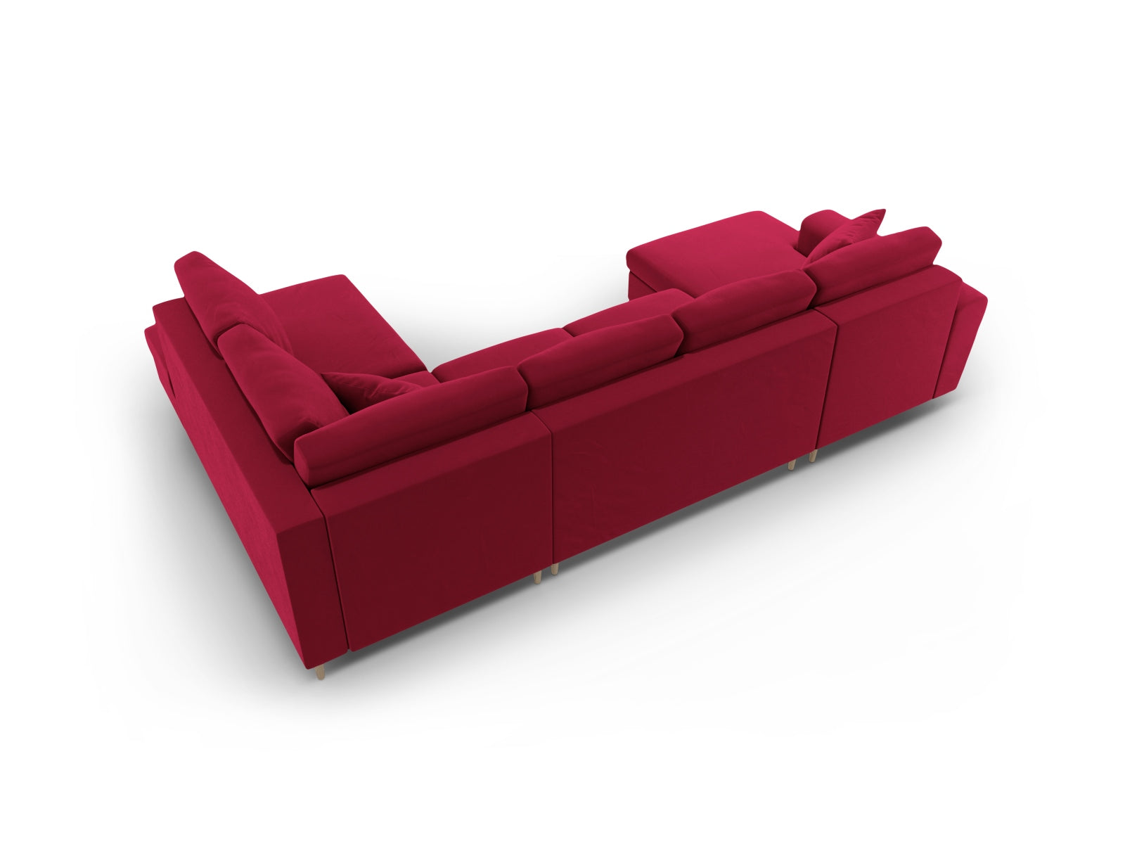 Elegantes Kyoto Velour Panoramic Sofa in Rot, 7-Sitzer mit cleverem Stauraum und ausziehbarer Schlaffunktion für gemütliche Abende.