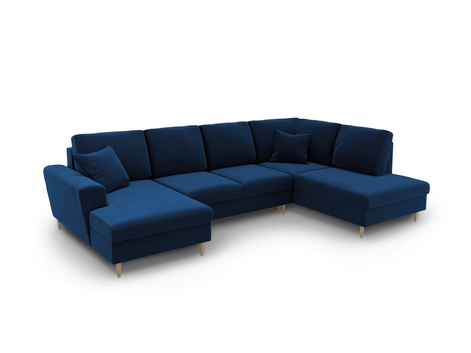 Elegantes Kyoto Velour Panoramic Sofa in Royal Blue-Riviera, 7-Sitzer mit cleverem Stauraum und komfortabler Schlaffunktion für Übernachtungsgäste.