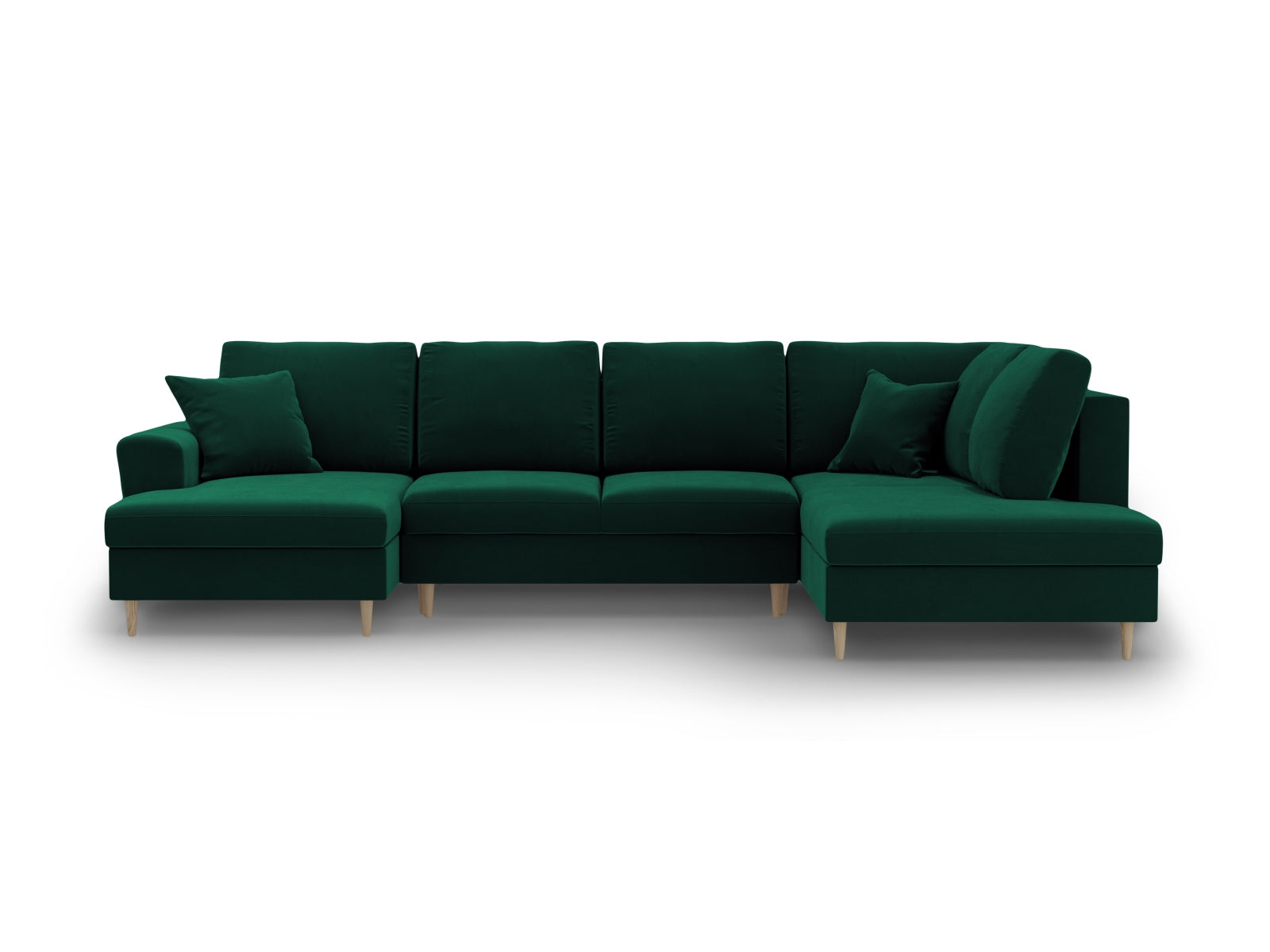 Elegantes Kyoto Velour Panoramic Sofa in tiefem Flaschengrün, 7-Sitzer mit cleverem Stauraum und gemütlicher Schlaffunktion für Übernachtungsgäste.