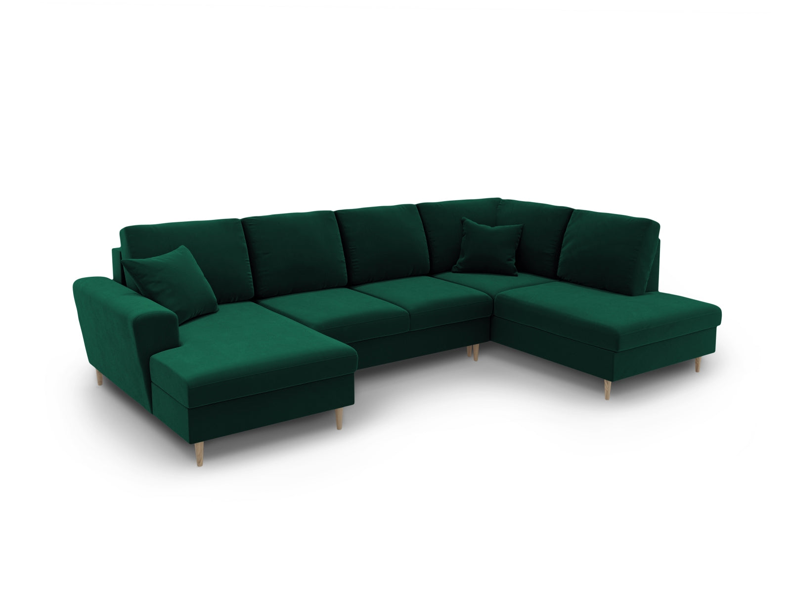 Elegantes Kyoto Velour Panoramic Sofa in tiefem Flaschengrün, 7-Sitzer mit cleverem Stauraum und vielseitiger Schlaffunktion für zusätzlichen Komfort.