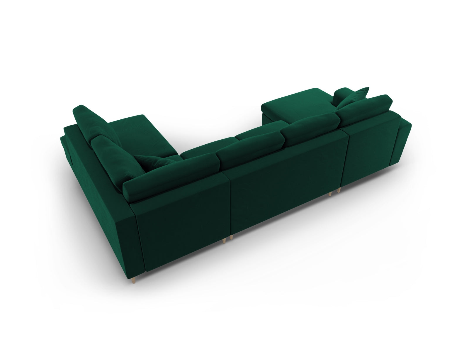 Elegantes Kyoto Velour Panoramic Sofa in tiefem Flaschengrün, 7-Sitzer mit cleverem Stauraum und flexibler Schlaffunktion für Übernachtungsgäste.