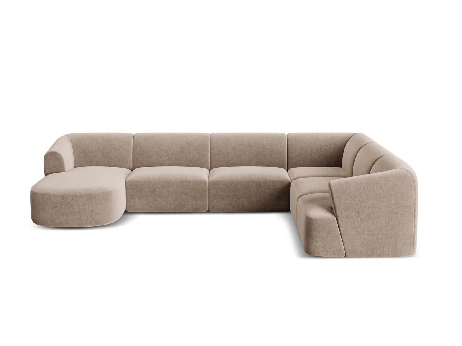 Elegantes 7-Sitzer Ecksofa Panoramic rechts Campi in dunkelbeige, ideal für moderne Wohnräume und gesellige Abende.