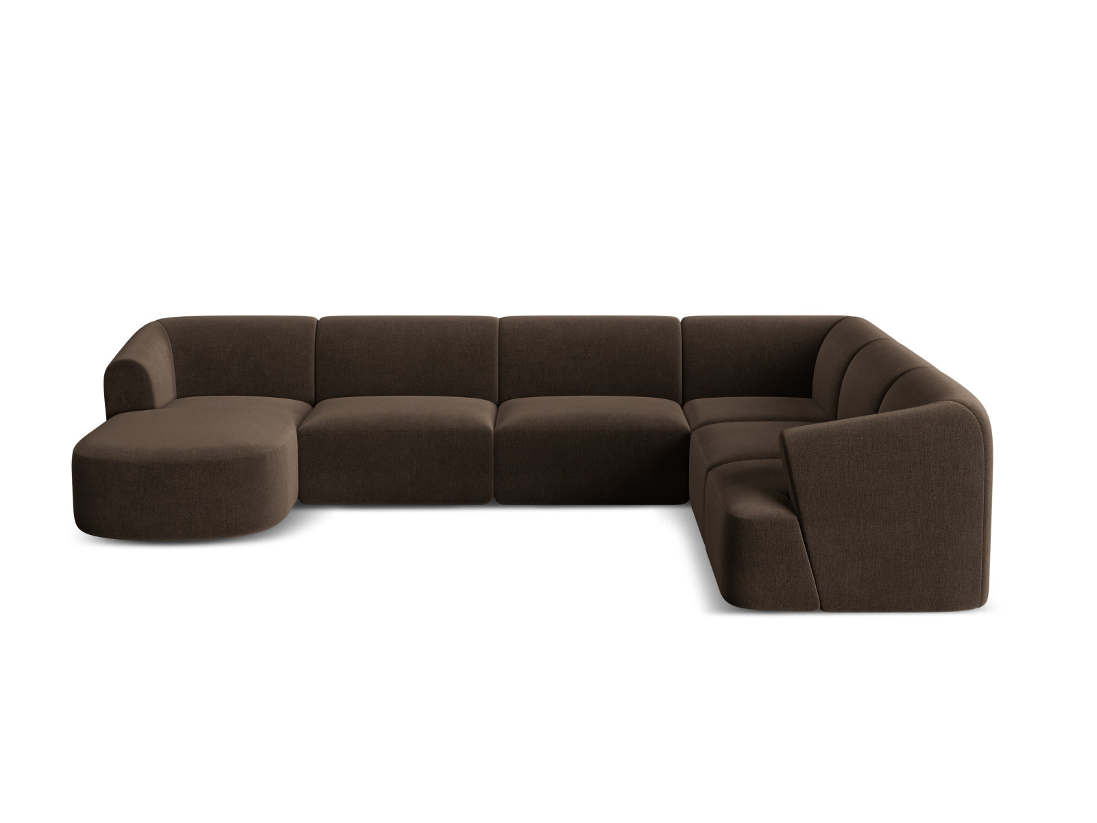 Geräumiges 7-Sitzer Ecksofa Panoramic rechts Campi in elegantem Chocolate-Vogue, ideal für gesellige Abende und modernes Wohndesign.