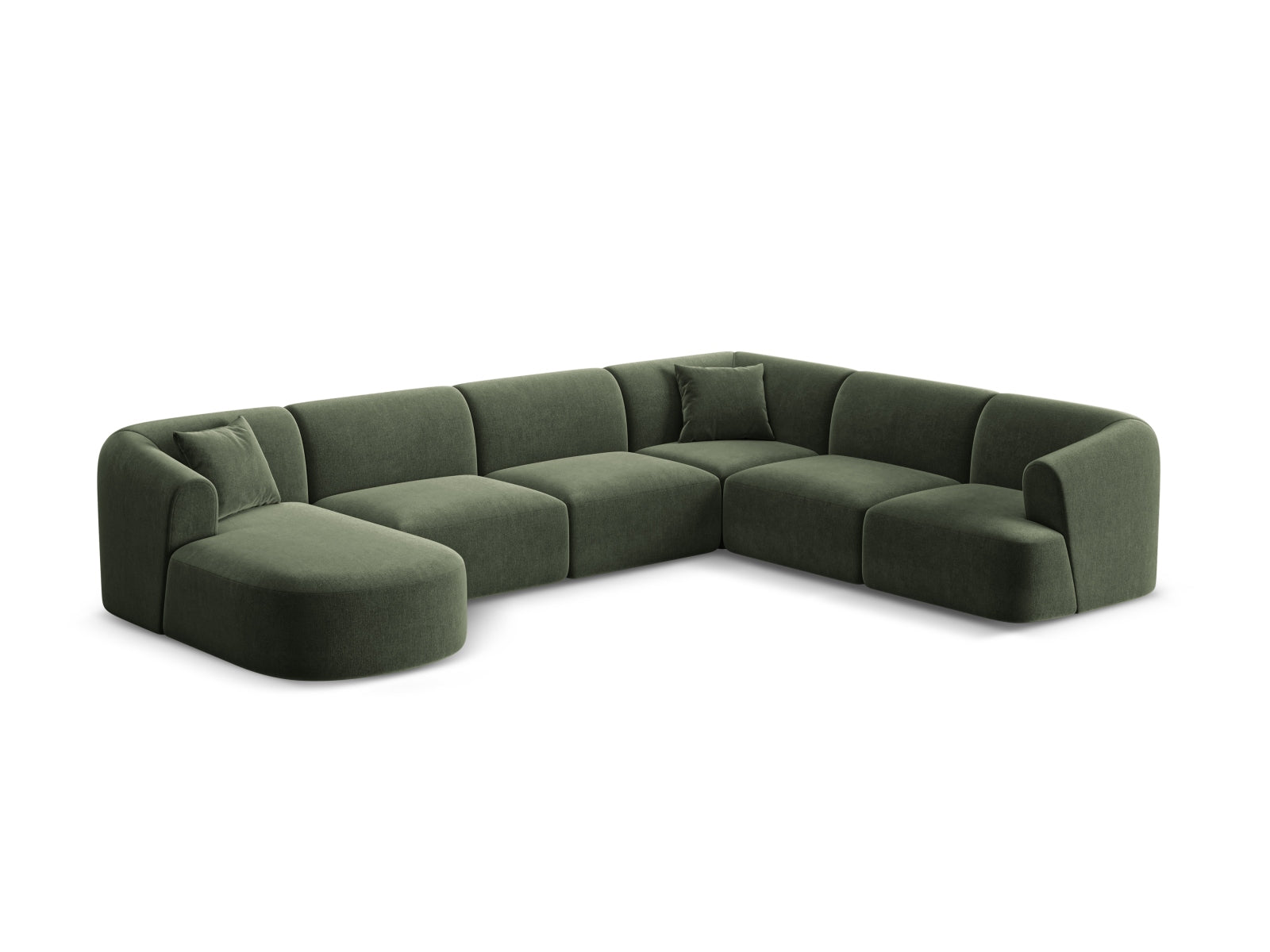 Elegantes 7-Sitzer Ecksofa Panoramic rechts Campi in stilvollem Green-Vogue, ideal für moderne Wohnräume, präsentiert von Cosmopolitan Design.