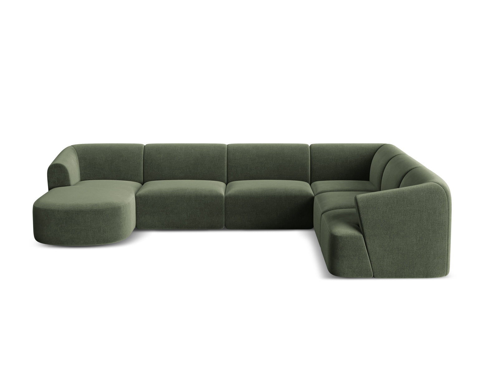 Elegantes 7-Sitzer Ecksofa Panoramic rechts Campi in modernem Green-Vogue, ideal für gemütliche und stilvolle Wohnräume.