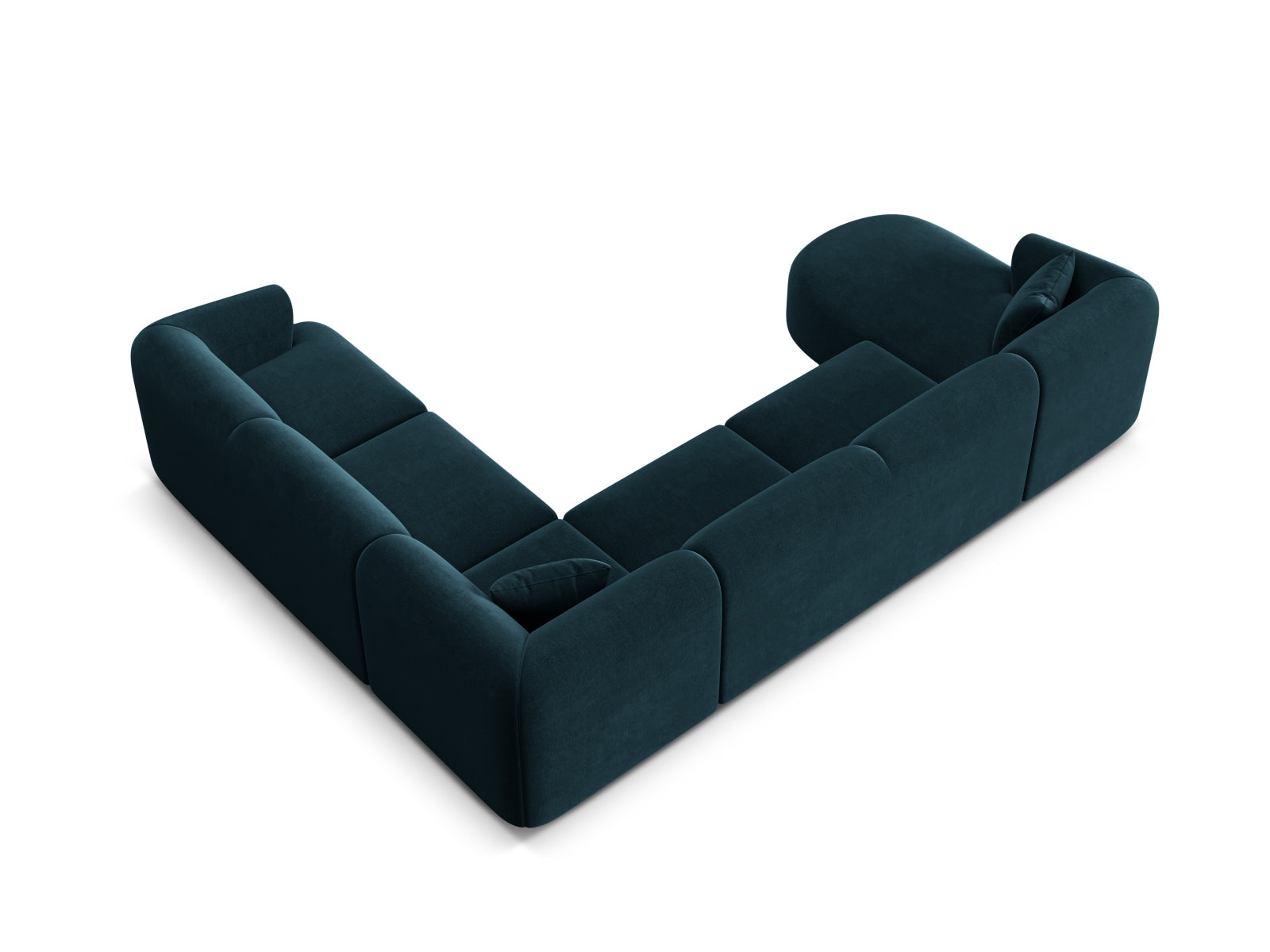 Modernes 7-Sitzer Ecksofa Panoramic rechts Campi in ansprechendem Petrol, perfekt für gesellige Abende und stilvolle Einrichtung.