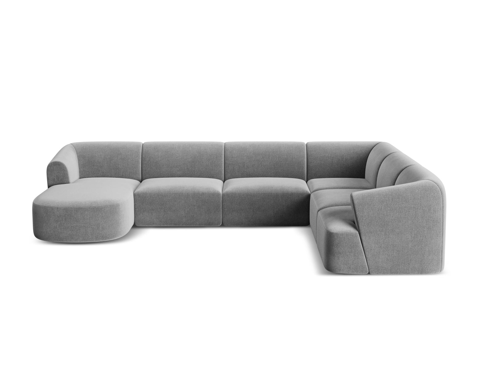 Elegantes 7-Sitzer Ecksofa Panoramic rechts Campi in zeitgemäßem Grau, ideal für entspannte Abende und modernes Wohndesign.