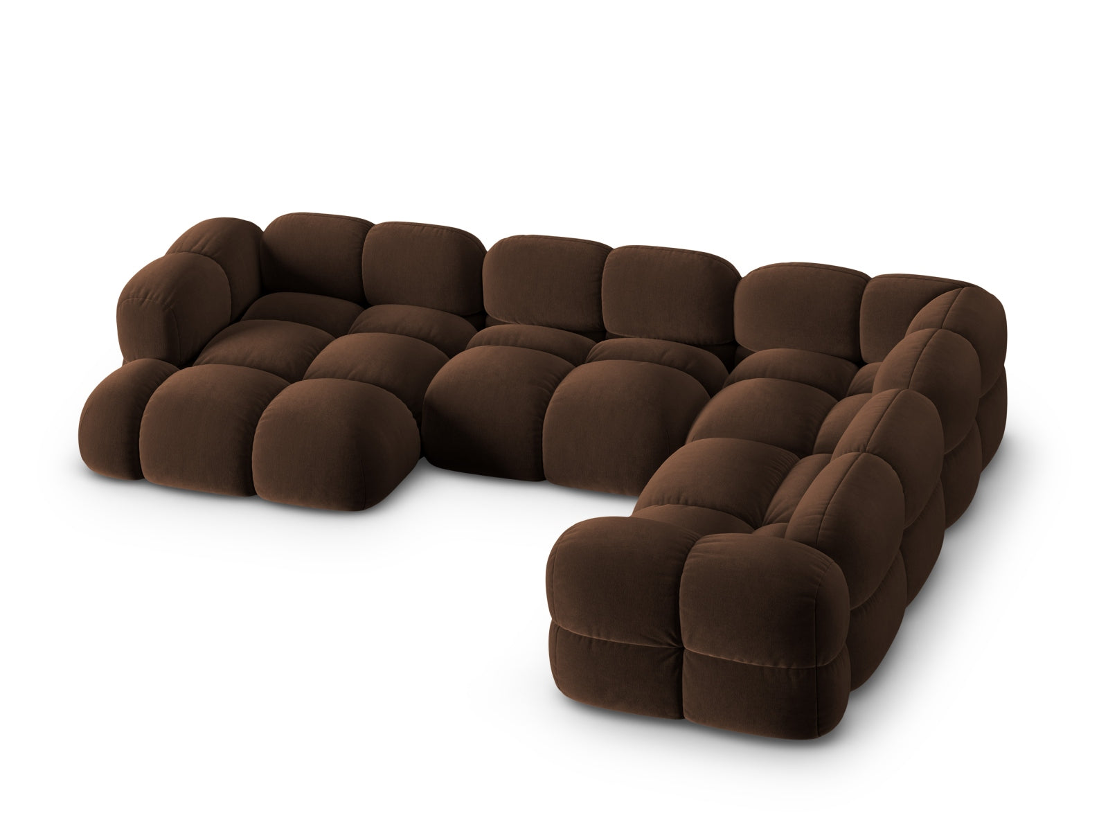 Modernes Loretto Velour Panoramic Ecksofa in edlem Chocolate-Vogue, perfekt für großzügige Wohnzimmer und entspannte Stunden.