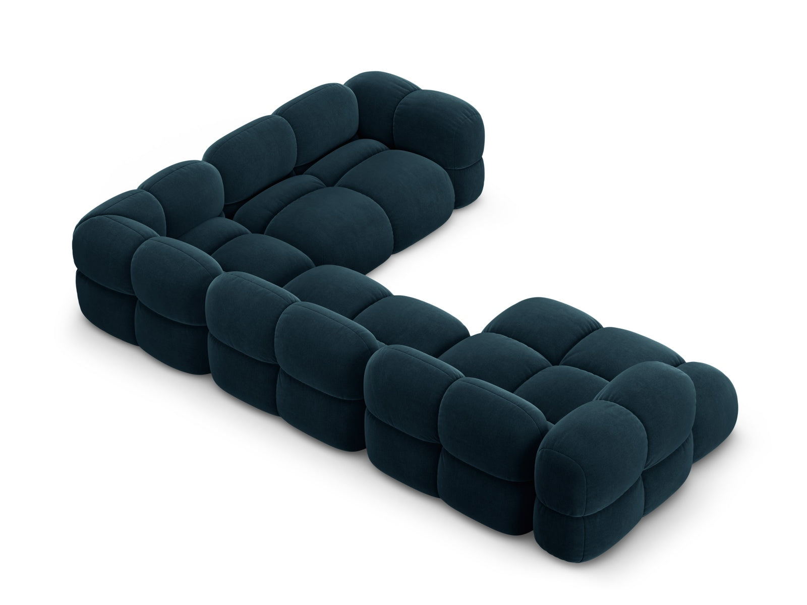 Elegantes Loretto Velour Panoramic Ecksofa in Petrol, 5-Sitzer, ideal für entspannte Abende und geschmackvolle Wohnräume.