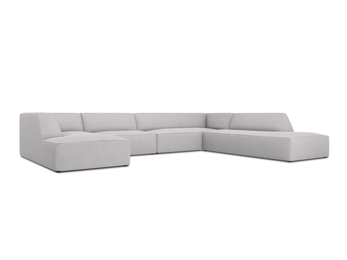 Siena Panorama-Ecksofa rechts von Cosmopolitan Design in Light Beige-Scala Cordstoff, Holzrahmen, schwarze Kunststoffbeine, 7-Sitzer, 366 x 273 cm.