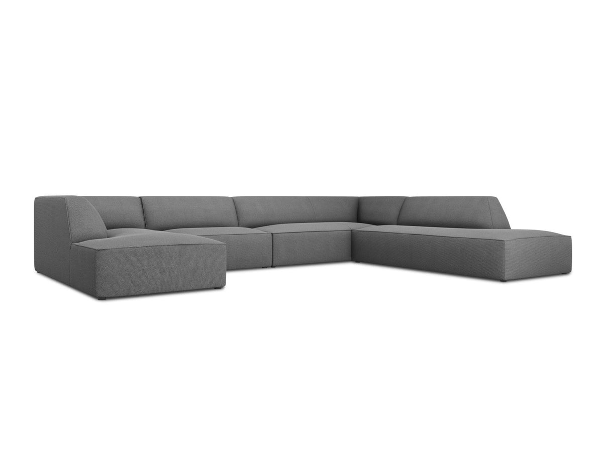 Siena Panorama-Ecksofa rechts von Cosmopolitan Design in Light Beige-Scala Cordstoff, Holzrahmen, schwarze Kunststoffbeine, 7-Sitzer, 366 x 273 cm.