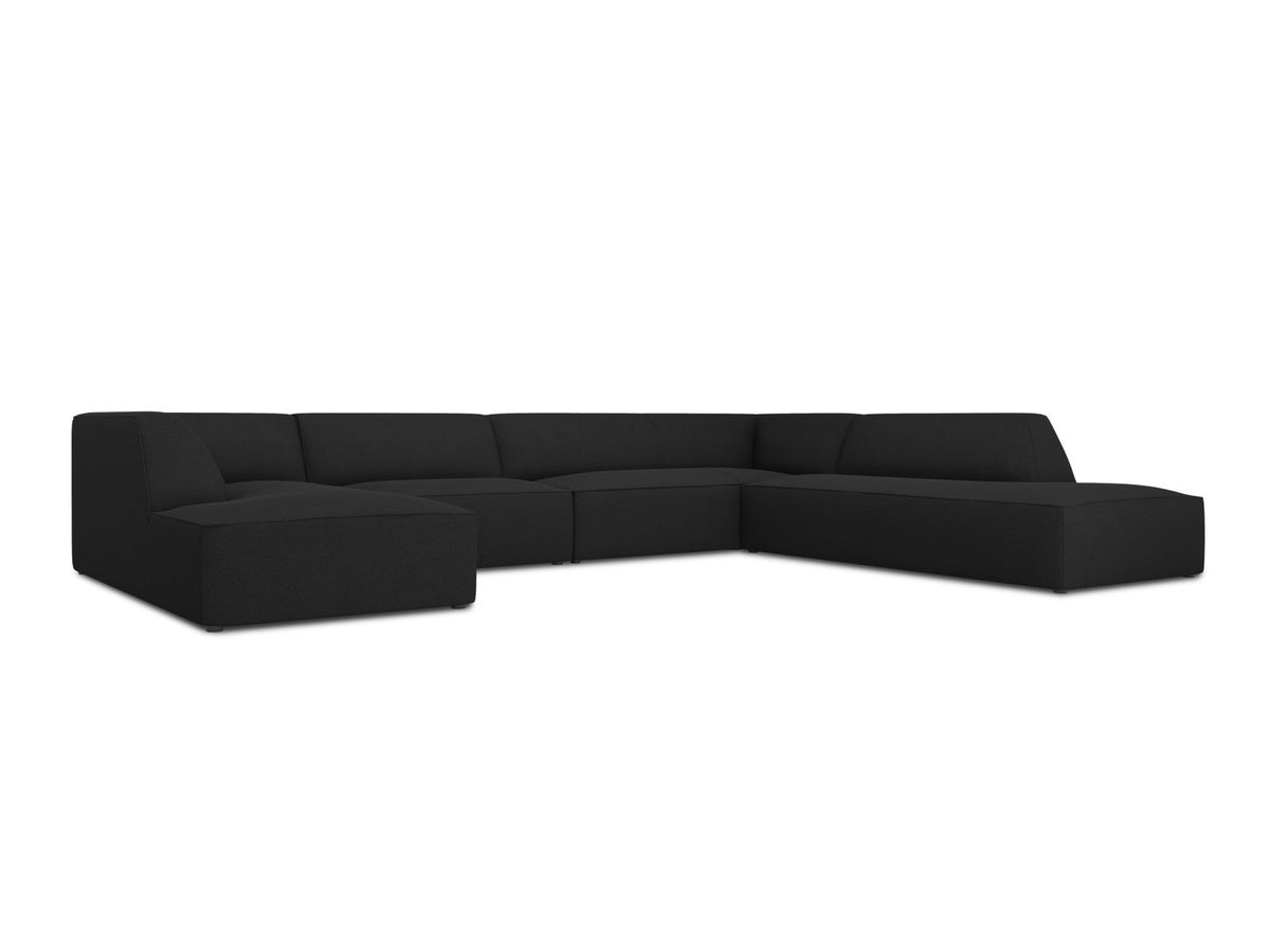Siena Panorama-Ecksofa rechts von Cosmopolitan Design in Light Beige-Scala Cordstoff, Holzrahmen, schwarze Kunststoffbeine, 7-Sitzer, 366 x 273 cm.