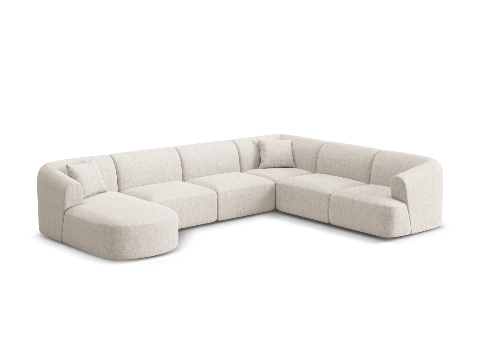 Elegantes 7-Sitzer Ecksofa Panoramic rechts Campi in hellem Beige, ideal für stilvolle Wohnräume, präsentiert von Cosmopolitan Design.