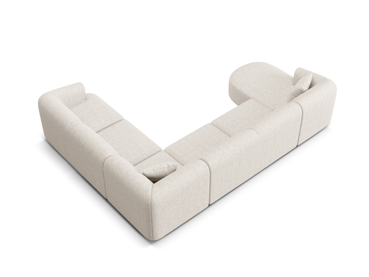 Modulares Ecksofa Campi mit Récamière rechts, Stoffbezug und schwarzen Beinen