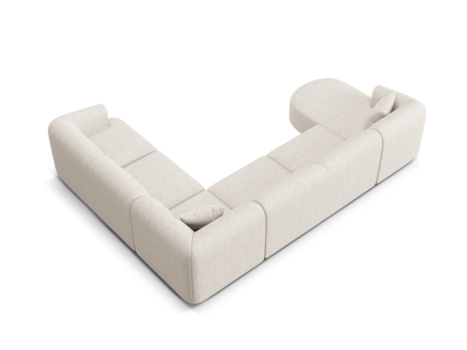 Modernes 7-Sitzer Ecksofa Panoramic rechts Campi in sanftem Beige, perfekt für gesellige Abende und stilvolle Wohnräume von Cosmopolitan Design.