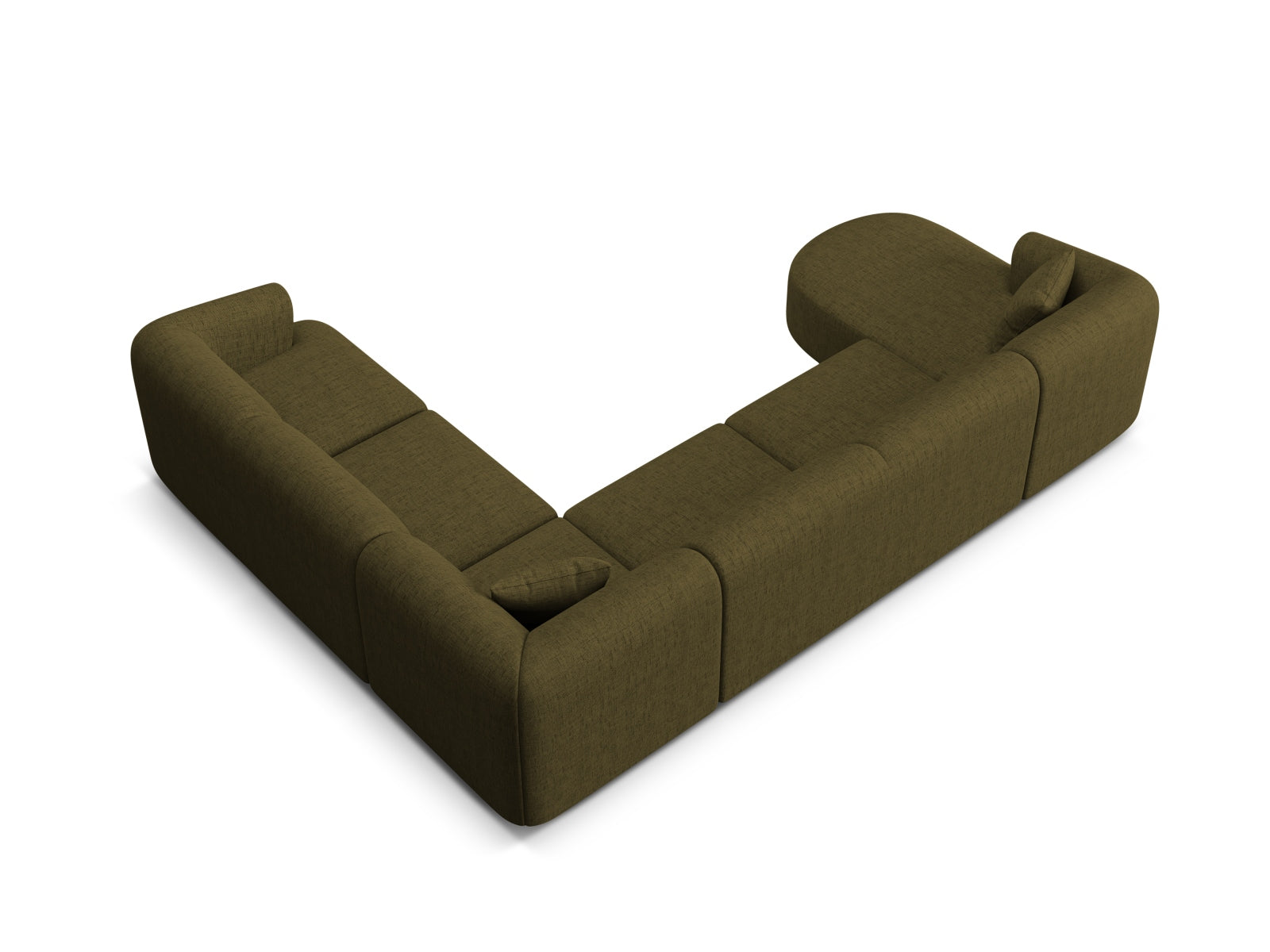 Modulares 7-Sitzer Ecksofa Panoramic rechts Campi in trendigem Grünton, perfekt für entspannte Stunden und modernes Wohndesign.