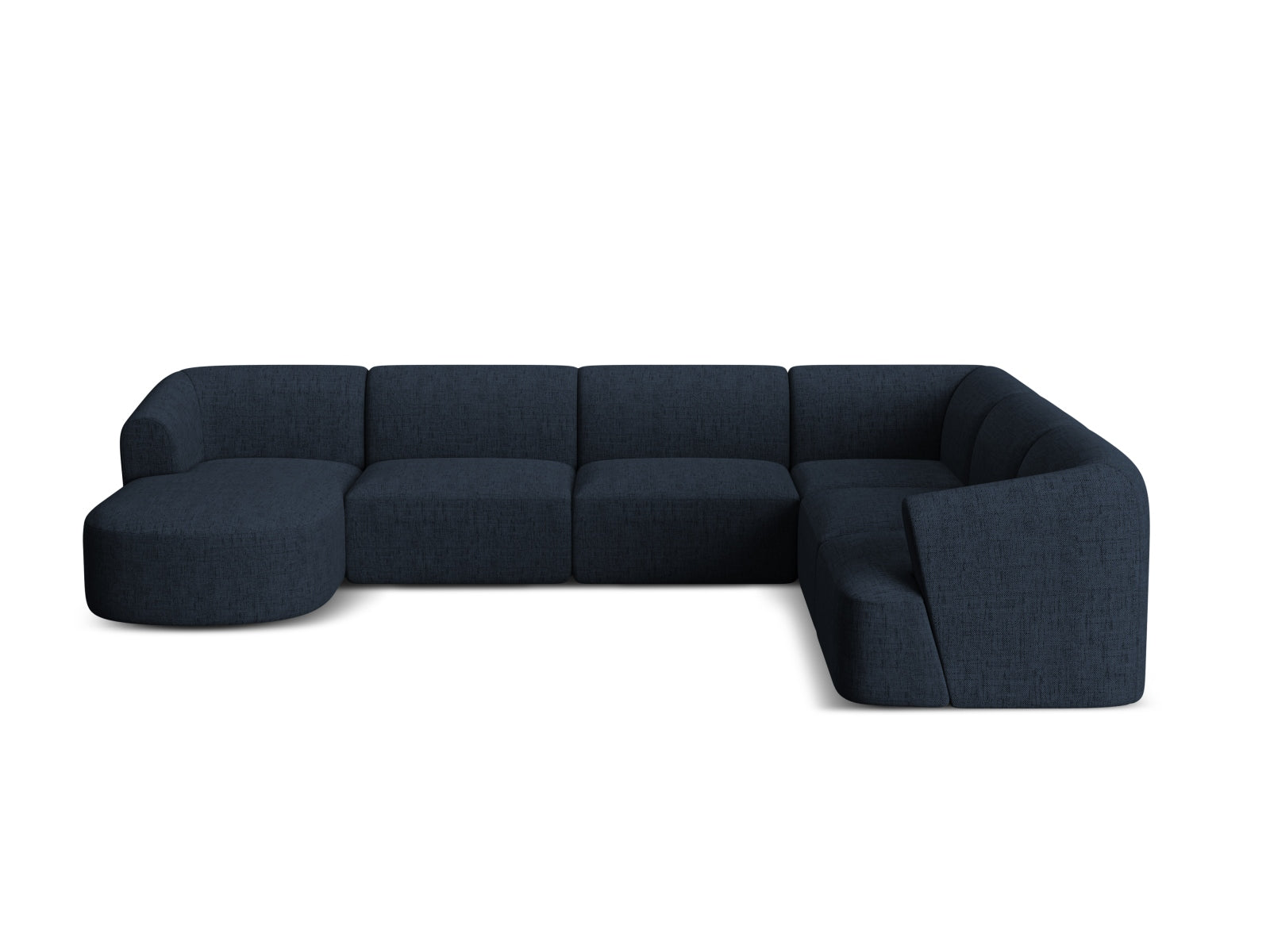 Elegantes 7-Sitzer Ecksofa Panoramic rechts in Royal Blue-Moly, ideal für komfortable und stilvolle Wohnräume.