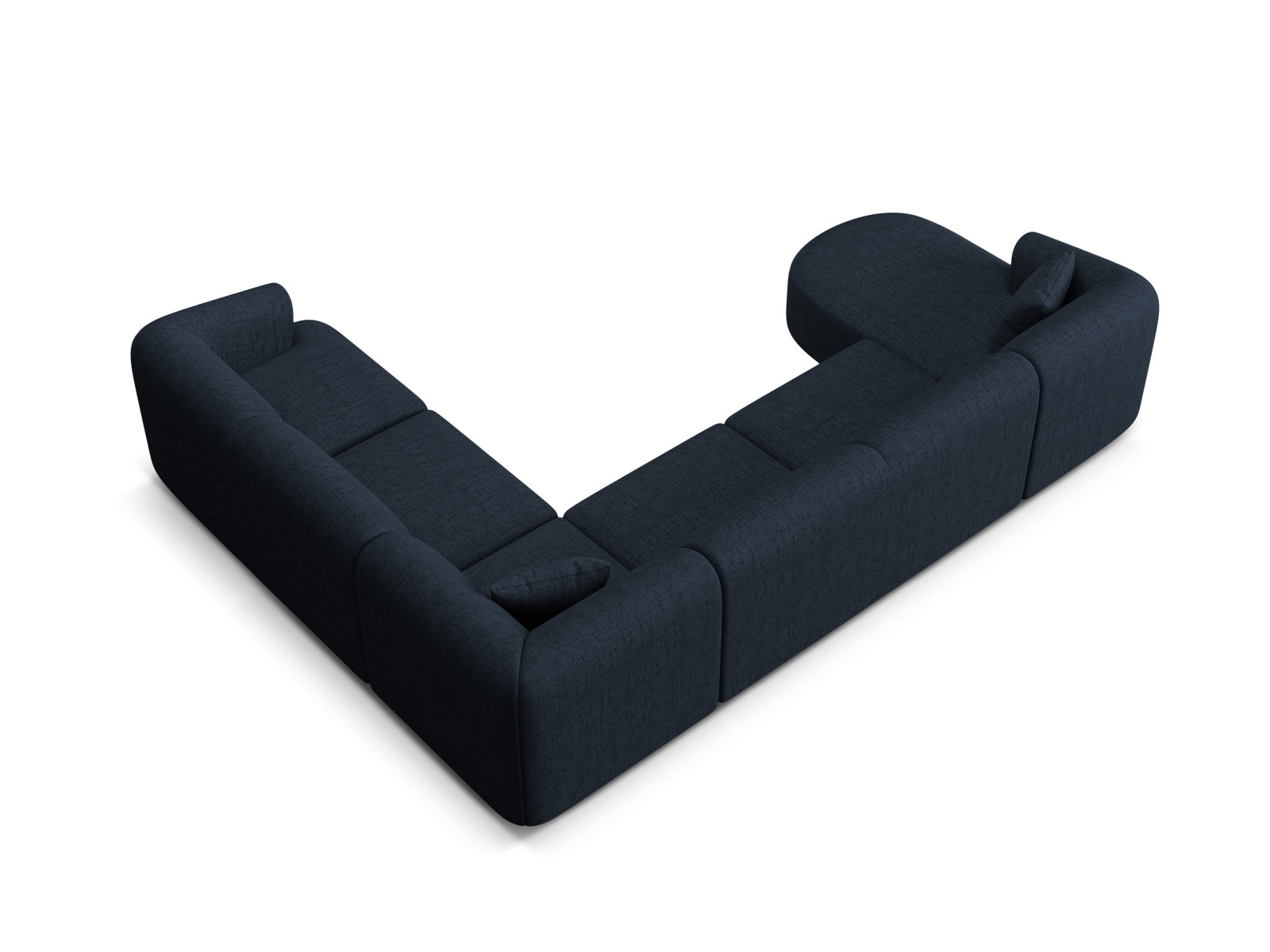 Modulares 7-Sitzer Ecksofa Panoramic rechts in Royal Blue-Moly, perfekt für großzügige und moderne Wohnlandschaften.