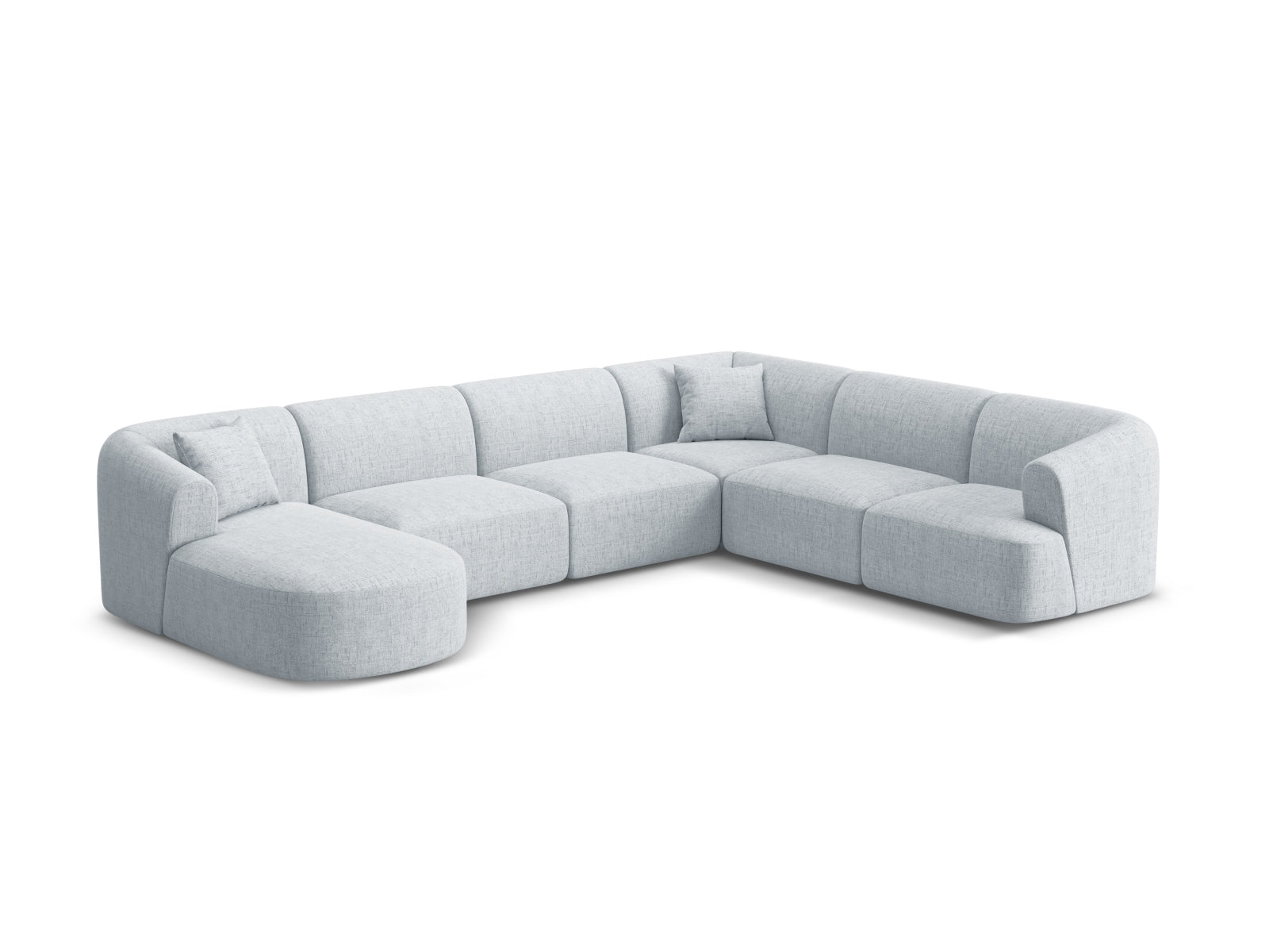 Modulares 7-Sitzer Ecksofa Panoramic rechts Campi in hellem Grau, stilvoll und komfortabel, ideal für moderne Wohnräume.