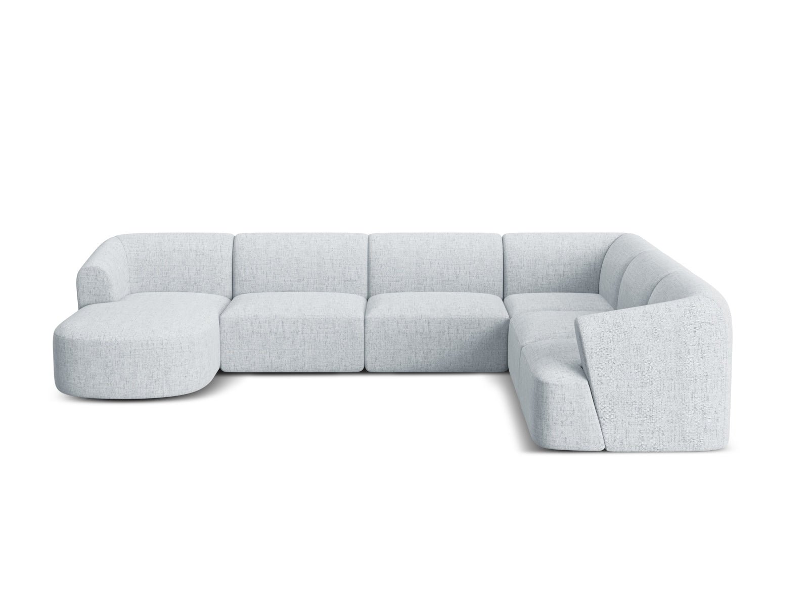 Modernes 7-Sitzer Ecksofa Panoramic rechts Campi in zeitlosem Grau, ideal für komfortable Entspannung und gesellige Zusammenkünfte.