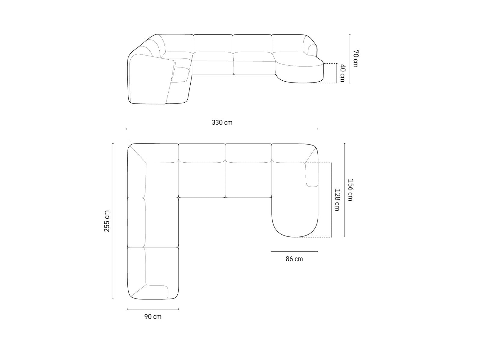 Elegantes 7-Sitzer Ecksofa Panoramic rechts in modernem Grau, perfekt für großzügige Wohnlandschaften, von Cosmopolitan Design.