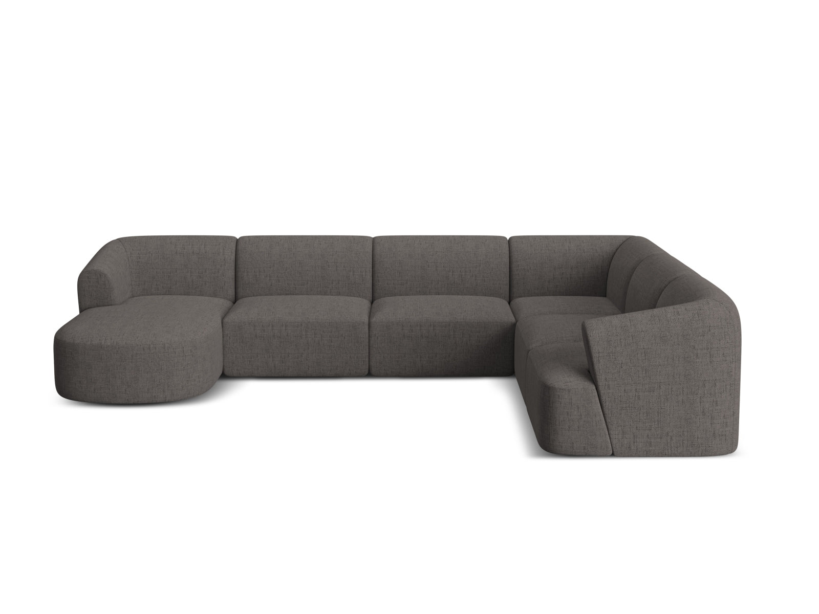 Stilvolles 7-Sitzer Ecksofa Panoramic rechts in zeitgemäßem Grau, ideal für komfortable und einladende Wohnräume von Cosmopolitan Design.