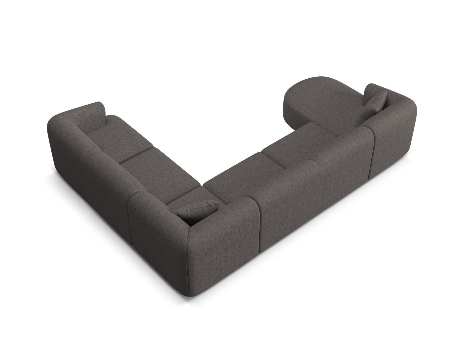 Modernes 7-Sitzer Ecksofa Panoramic rechts in elegantem Grau, perfekt für gesellige Abende und stilvolle Wohnräume von Cosmopolitan Design.
