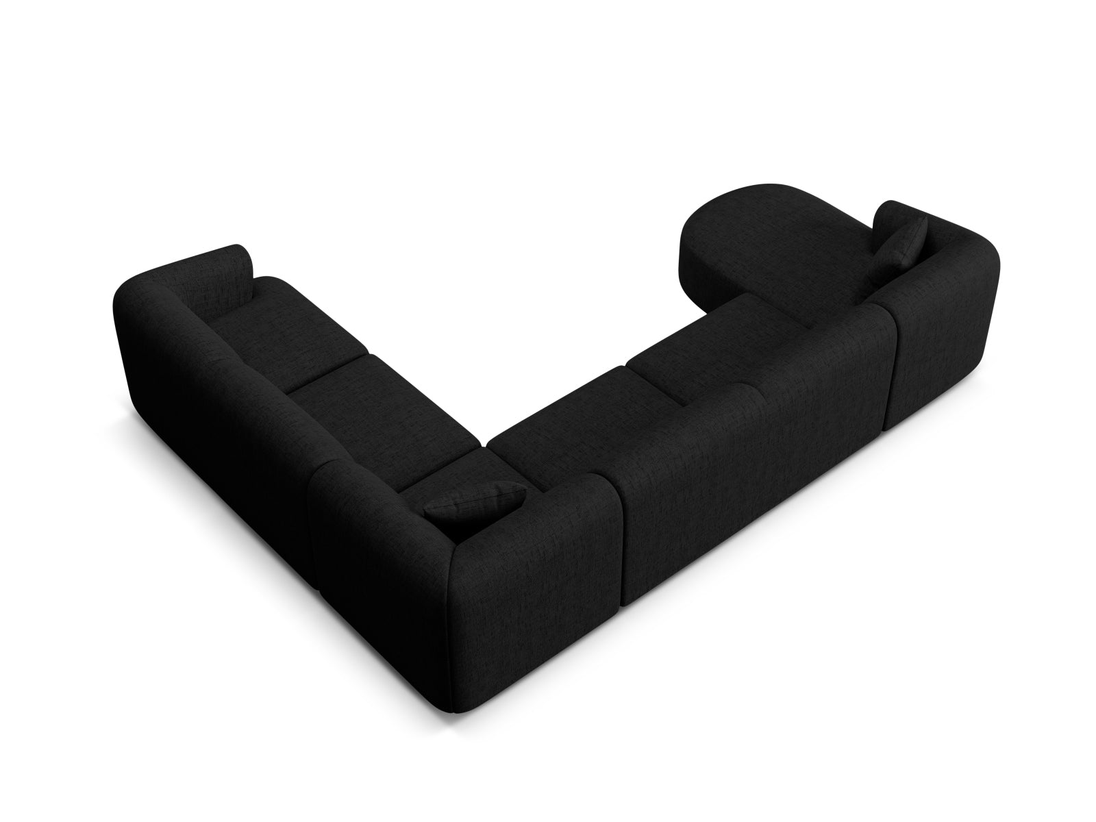 Stilvolles 7-Sitzer Ecksofa Panoramic rechts Campi in zeitlosem Schwarz, perfekt für entspannte Stunden und gesellige Zusammenkünfte.