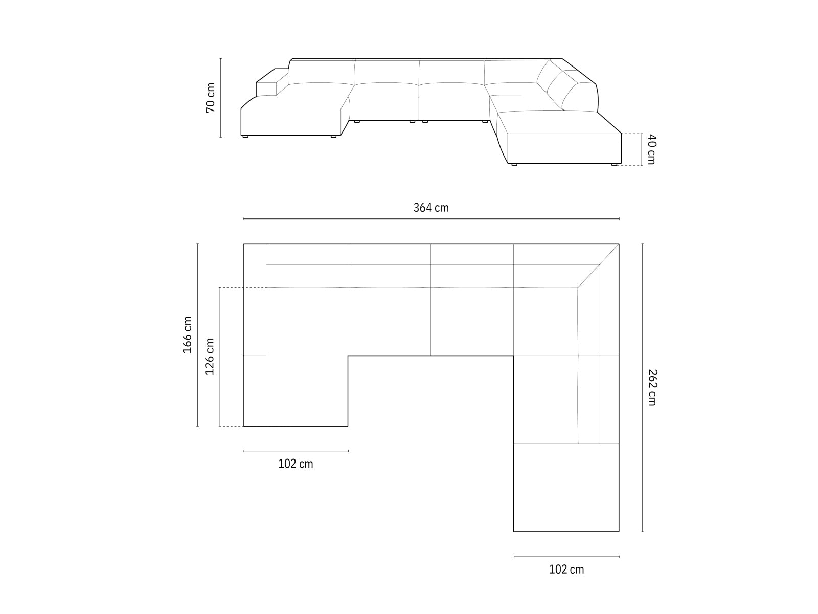 Entdecken Sie das Chicago Panoramic Ecksofa rechts 7 Sitzer (262 cm) von Cosmopolitan Design – modern, komfortabel und ideal für Ihr Wohnzimmer.