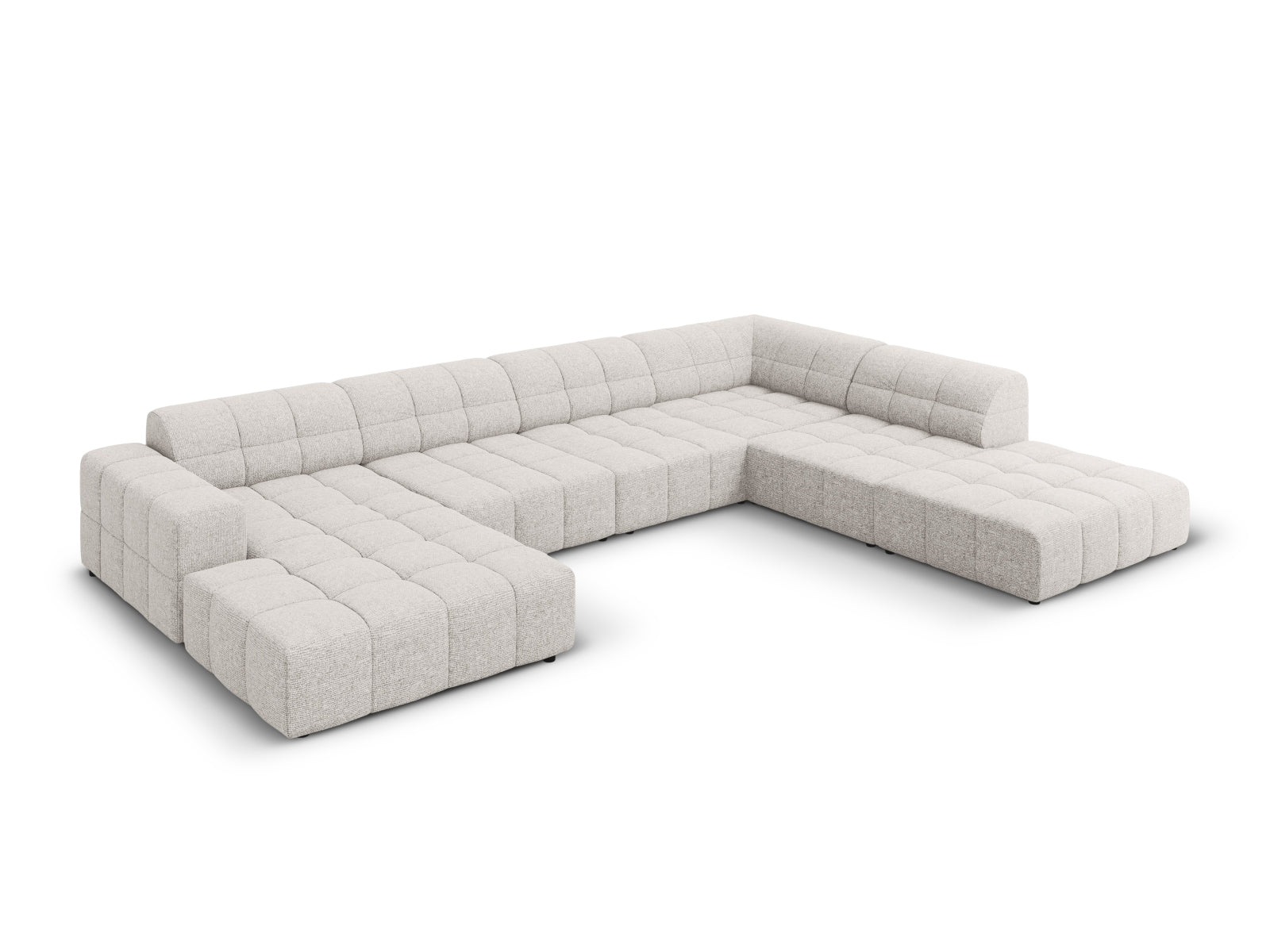 Stylisches Chicago Panoramic Ecksofa in Hellgrau, 7-Sitzer, 262 cm, ideal für moderne Wohnräume, präsentiert von Cosmopolitan Design.