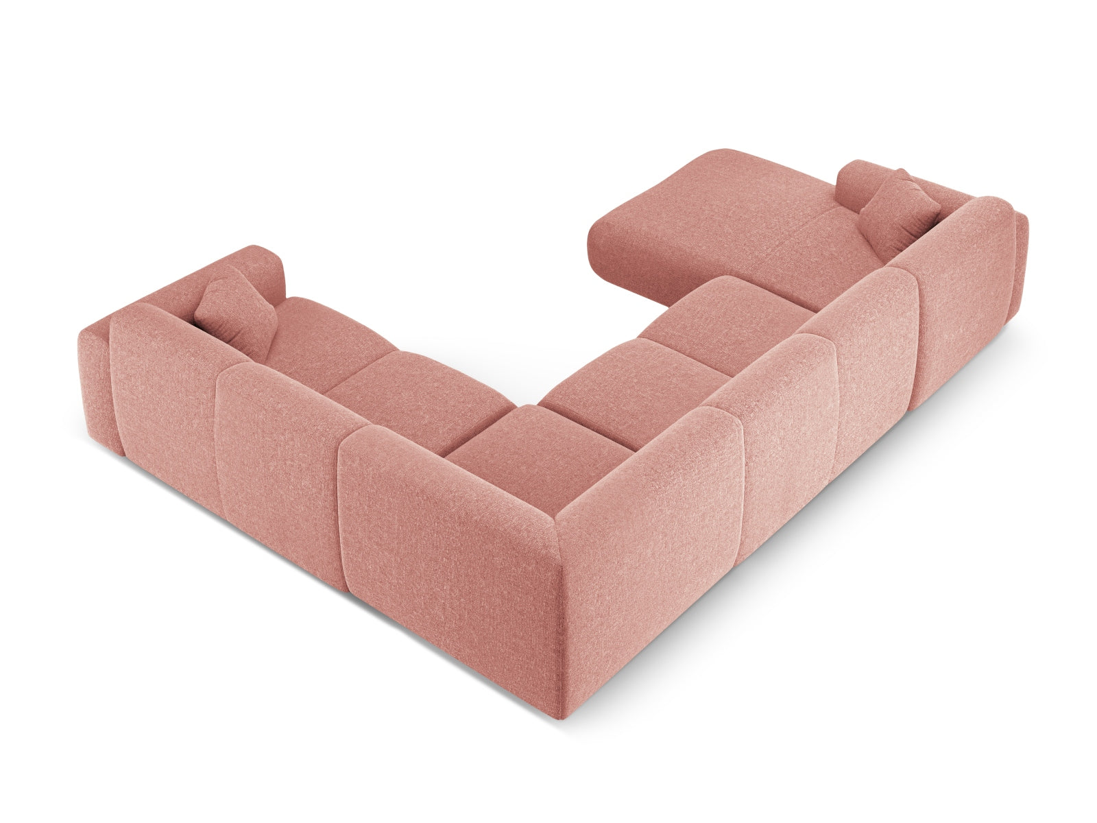 Elegantes Nolio Panoramic Ecksofa in zartem Rosa, 6-Sitzer, 252 cm, ideal für stilvolle und einladende Wohnräume von Cosmopolitan Design.