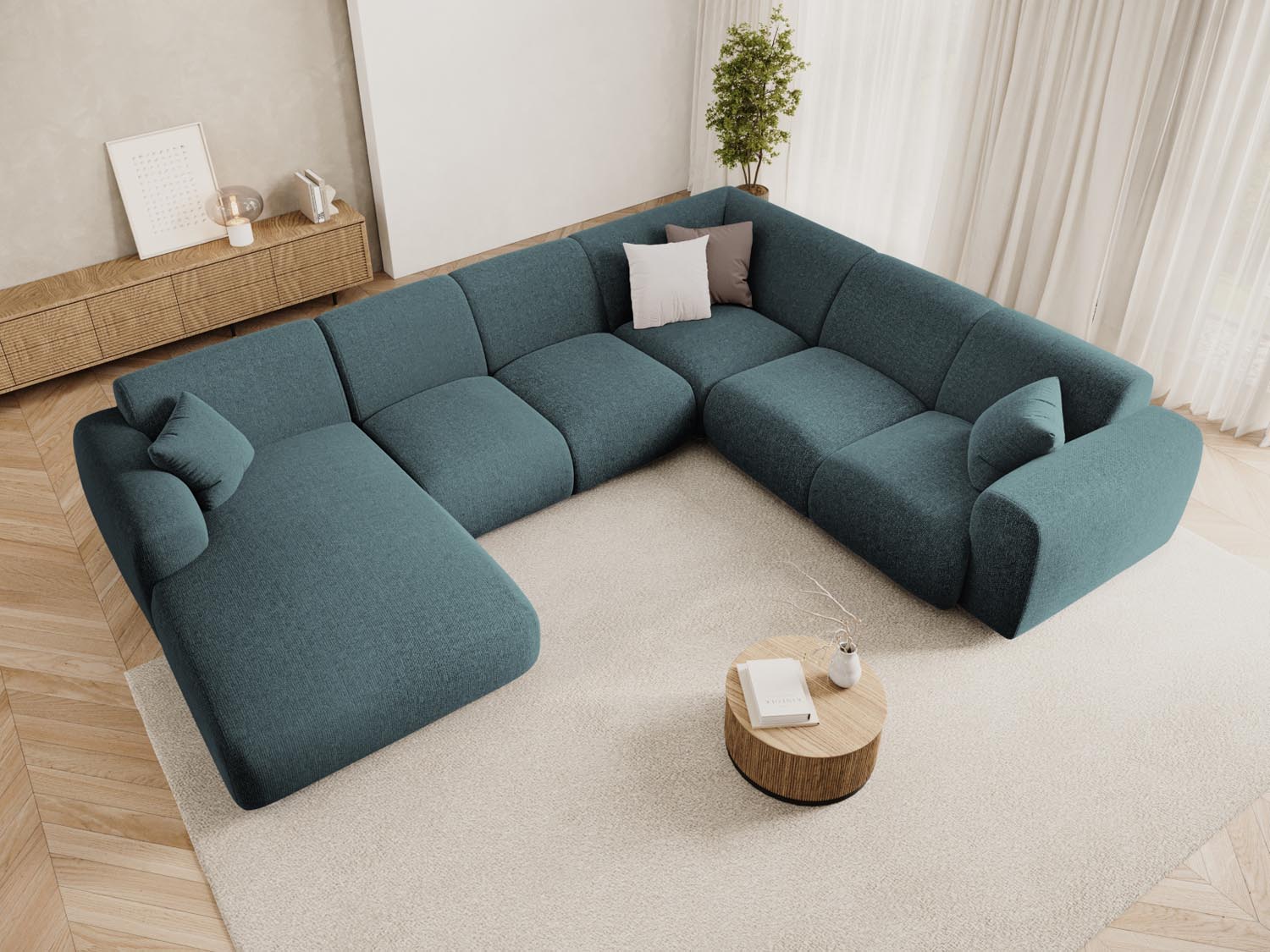 Nolio Panoramic Ecksofa rechts 6 Sitzer 252cm in Petrol präsentiert im Onlineshop von KAQTU Design AG. Ecksofa rechts ist von Cosmopolitan Design