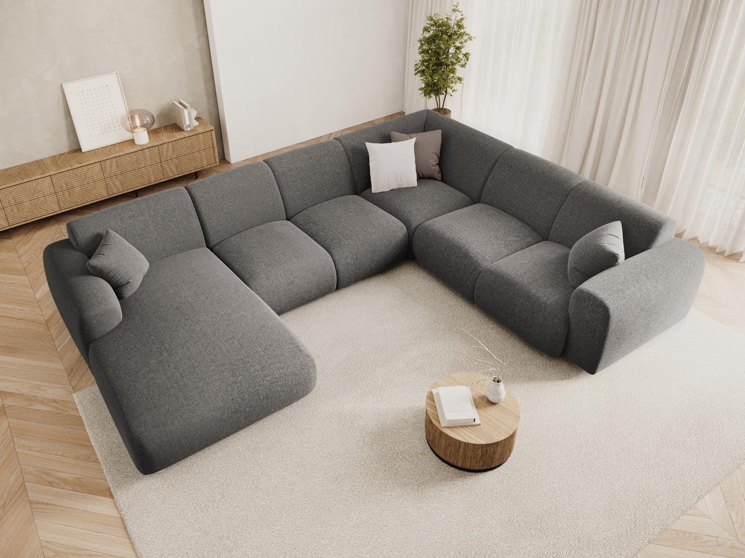 Entdecken Sie das Nolio Panoramic Ecksofa rechts (252cm) von Cosmopolitan Design – ein elegantes 6-Sitzer Sofa, das modernen Komfort und stilvolles Design perfekt kombiniert!