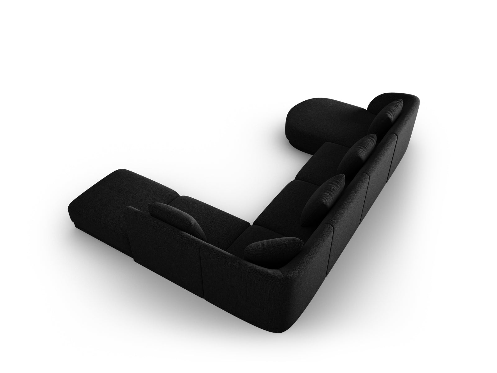 Modernes Tulum Panoramic Ecksofa in Schwarz, 6-Sitzer, 255 cm, perfekt für gemütliche und stilvolle Wohnambiente von Cosmopolitan Design.