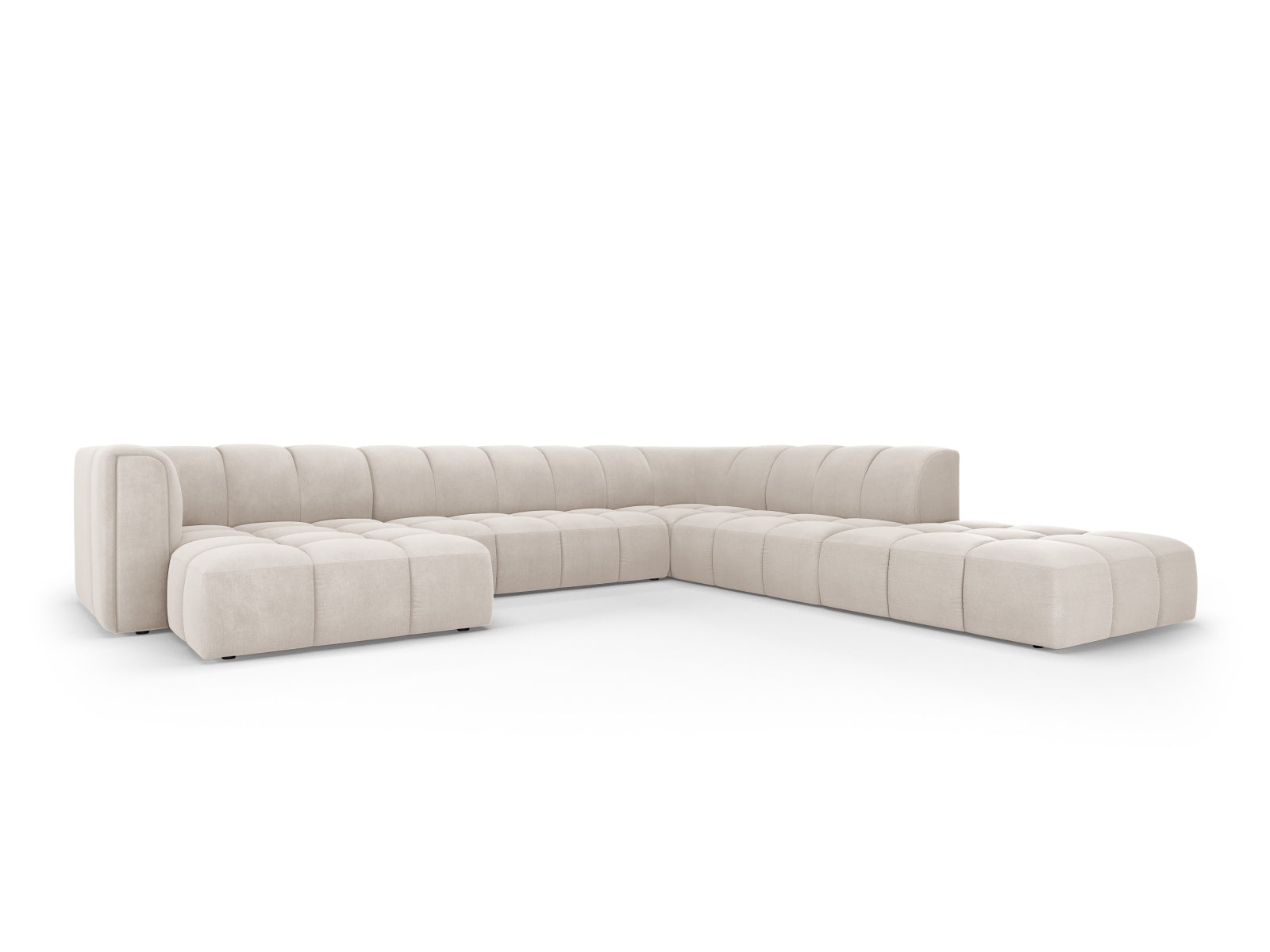 7-Sitzer Moritz Modular Ecksofa Panoramic rechts in Beige-Rebel präsentiert im Onlineshop von KAQTU Design AG. Ecksofa rechts ist von Cosmopolitan Design
