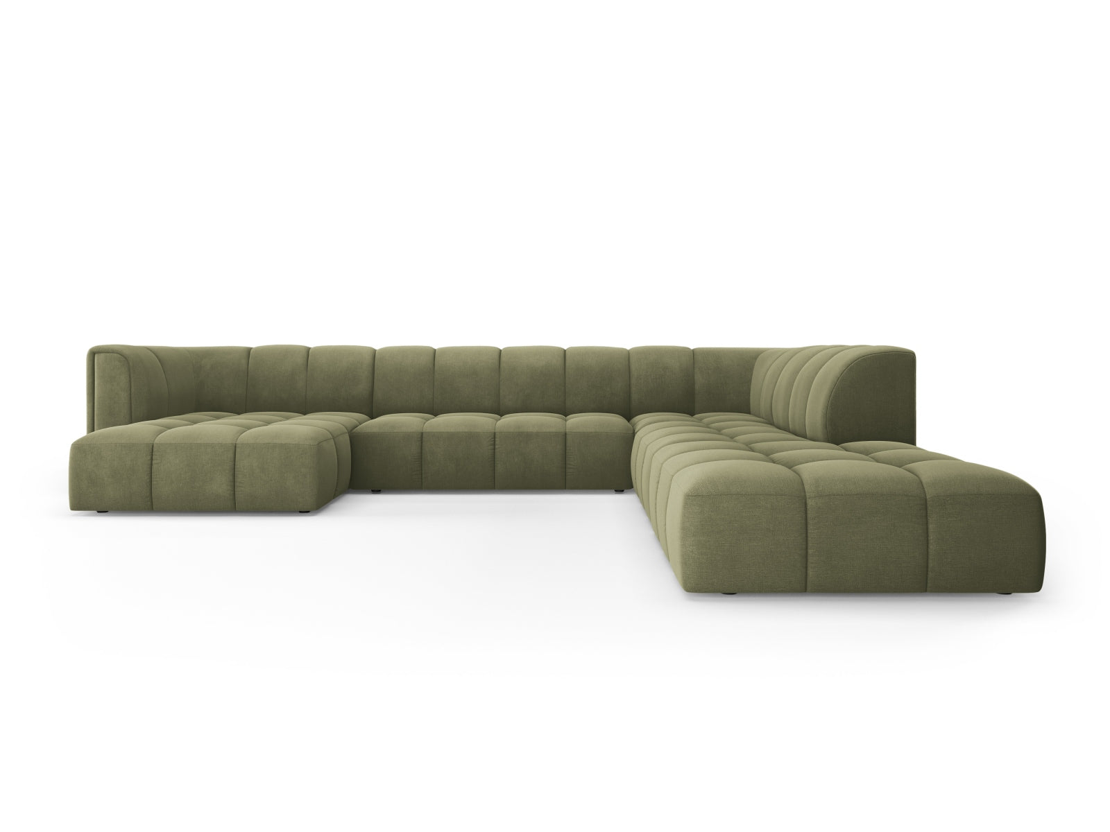 7-Sitzer Moritz Modular Ecksofa Panoramic rechts in Light Green-Rebel präsentiert im Onlineshop von KAQTU Design AG. Ecksofa rechts ist von Cosmopolitan Design