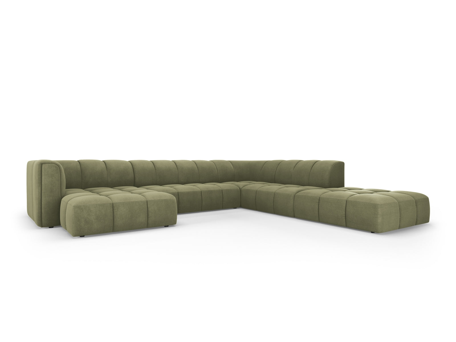 7-Sitzer Moritz Modular Ecksofa Panoramic rechts in Light Green-Rebel präsentiert im Onlineshop von KAQTU Design AG. Ecksofa rechts ist von Cosmopolitan Design