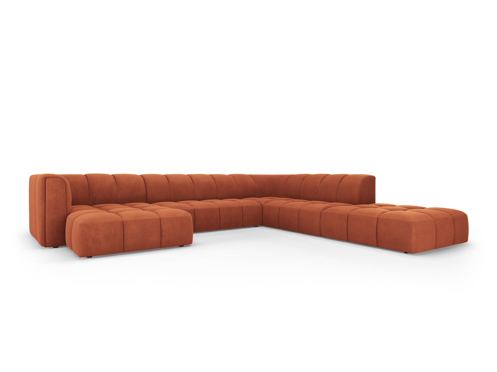 7-Sitzer Moritz Modular Ecksofa Panoramic rechts in Orange-Rebel präsentiert im Onlineshop von KAQTU Design AG. Ecksofa rechts ist von Cosmopolitan Design