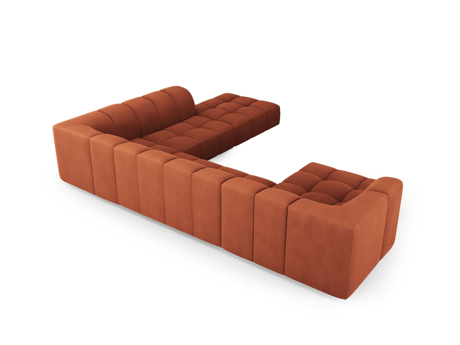 7-Sitzer Moritz Modular Ecksofa Panoramic rechts in Orange-Rebel präsentiert im Onlineshop von KAQTU Design AG. Ecksofa rechts ist von Cosmopolitan Design