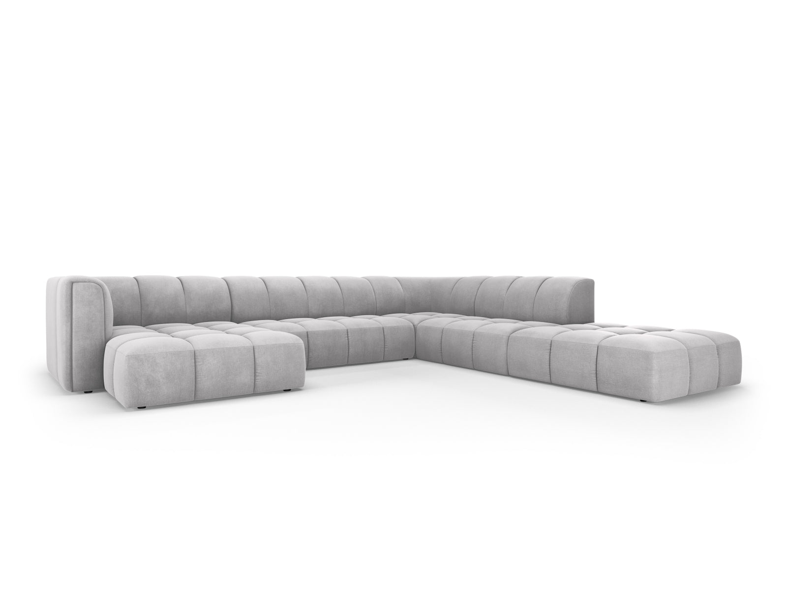 7-Sitzer Moritz Modular Ecksofa Panoramic rechts in Light Grey-Rebel präsentiert im Onlineshop von KAQTU Design AG. Ecksofa rechts ist von Cosmopolitan Design