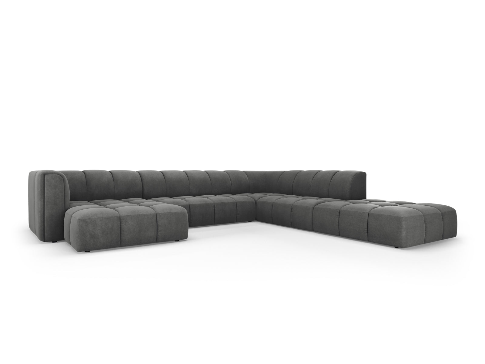 7-Sitzer Moritz Modular Ecksofa Panoramic rechts in Dark Grey-Rebel präsentiert im Onlineshop von KAQTU Design AG. Ecksofa rechts ist von Cosmopolitan Design