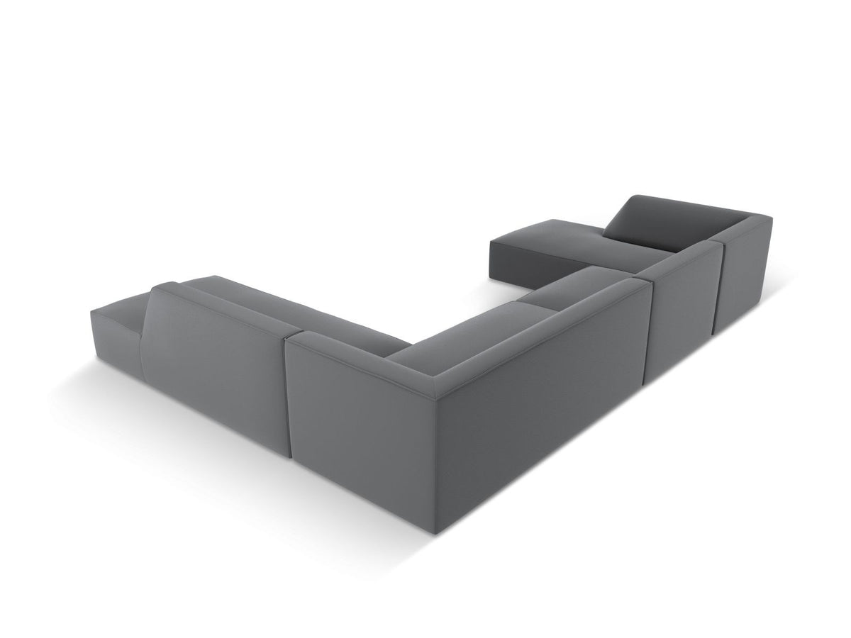 Modulares Panorama-Ecksofa rechts der Serie Siena von Cosmopolitan Design mit Kunstlederbezug Pacifico Cream, schwarzen Kunststoffbeinen und Récamiere.