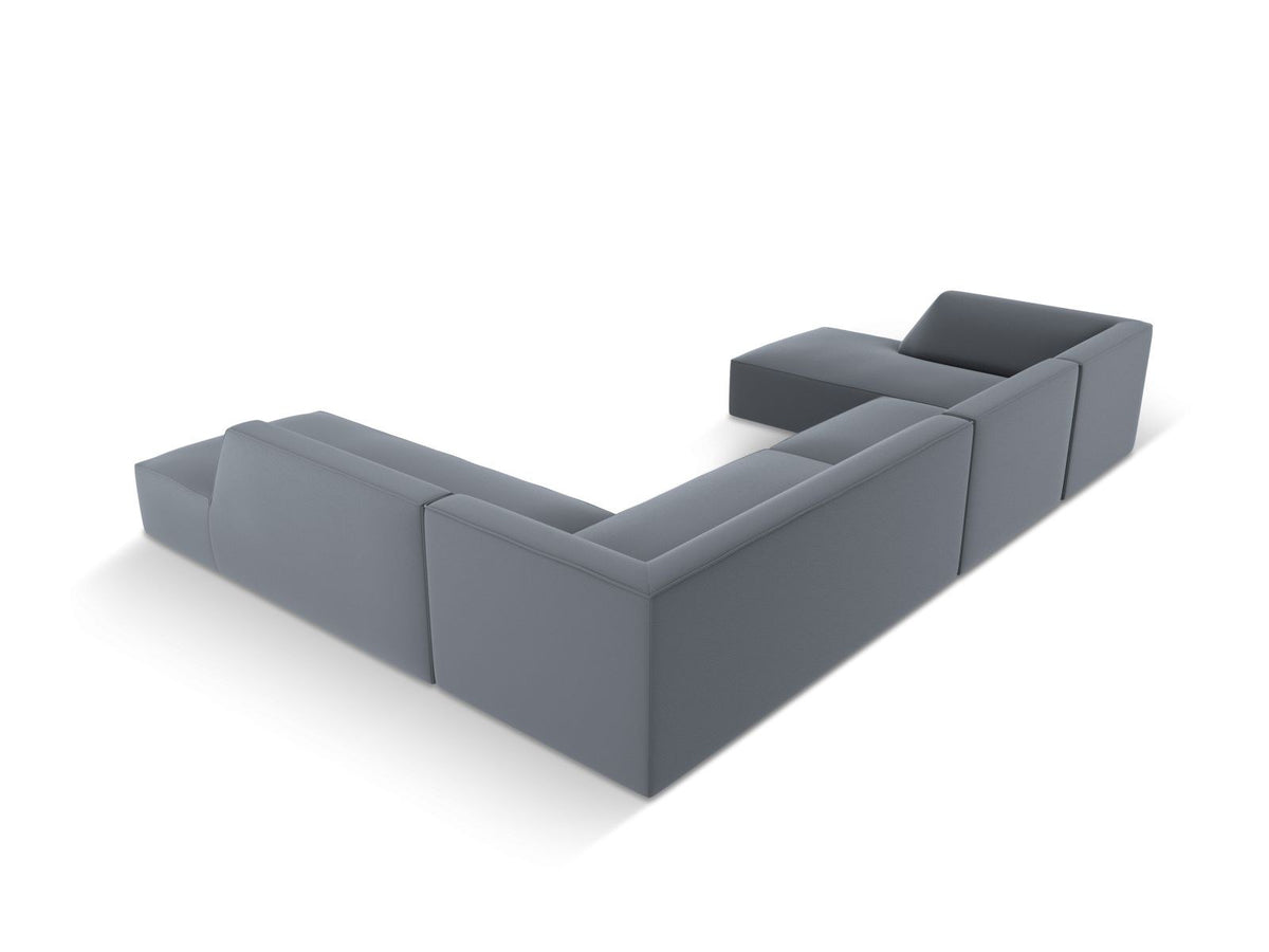 Modulares Panorama-Ecksofa rechts der Serie Siena von Cosmopolitan Design mit Kunstlederbezug Pacifico Cream, schwarzen Kunststoffbeinen und Récamiere.